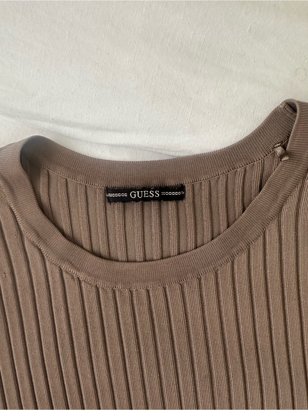 Guess Ribbed Long Sleeve Midi Dress - Taupe Brown - Picture 4 of 5
